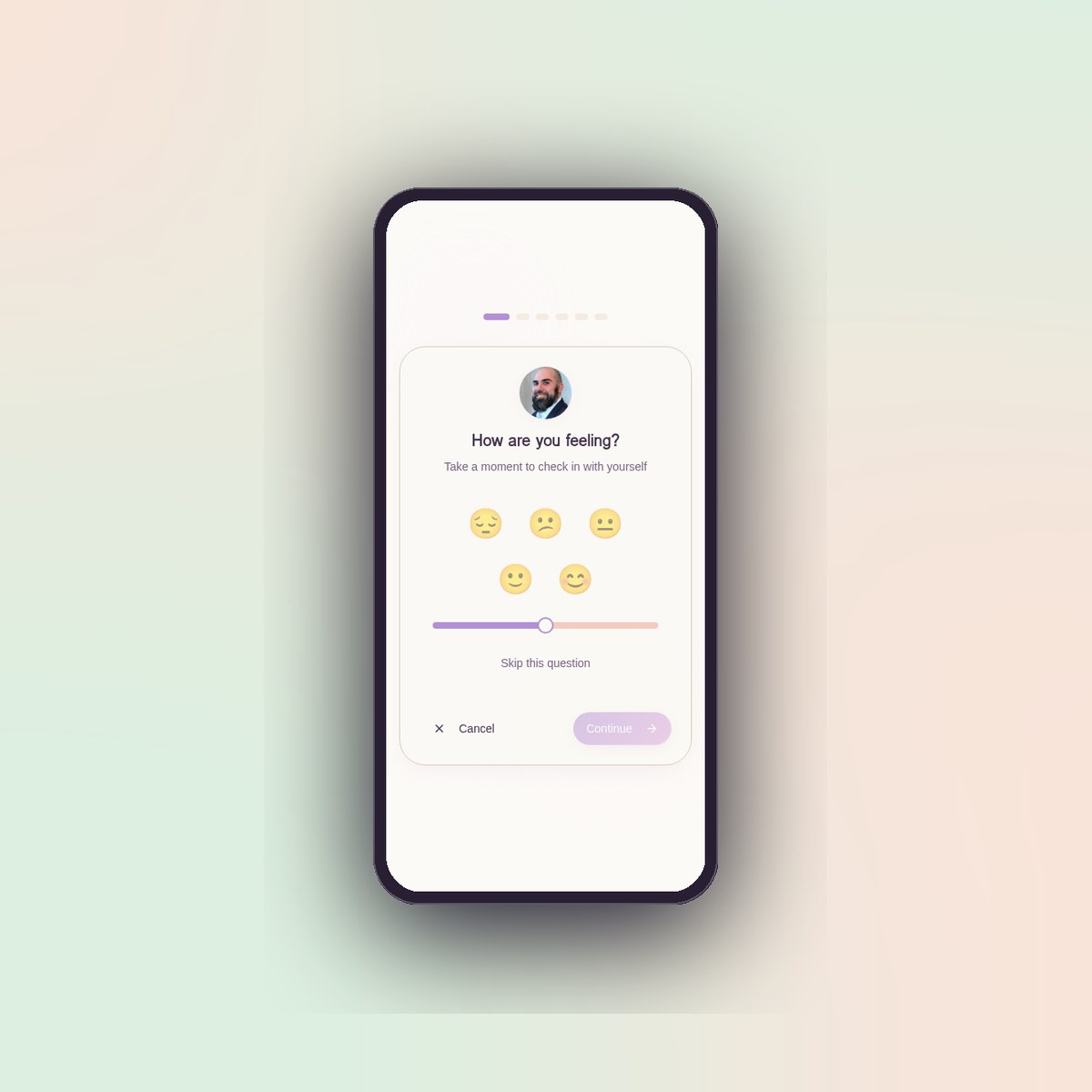 Daily Reflection screen asking how you're feeling